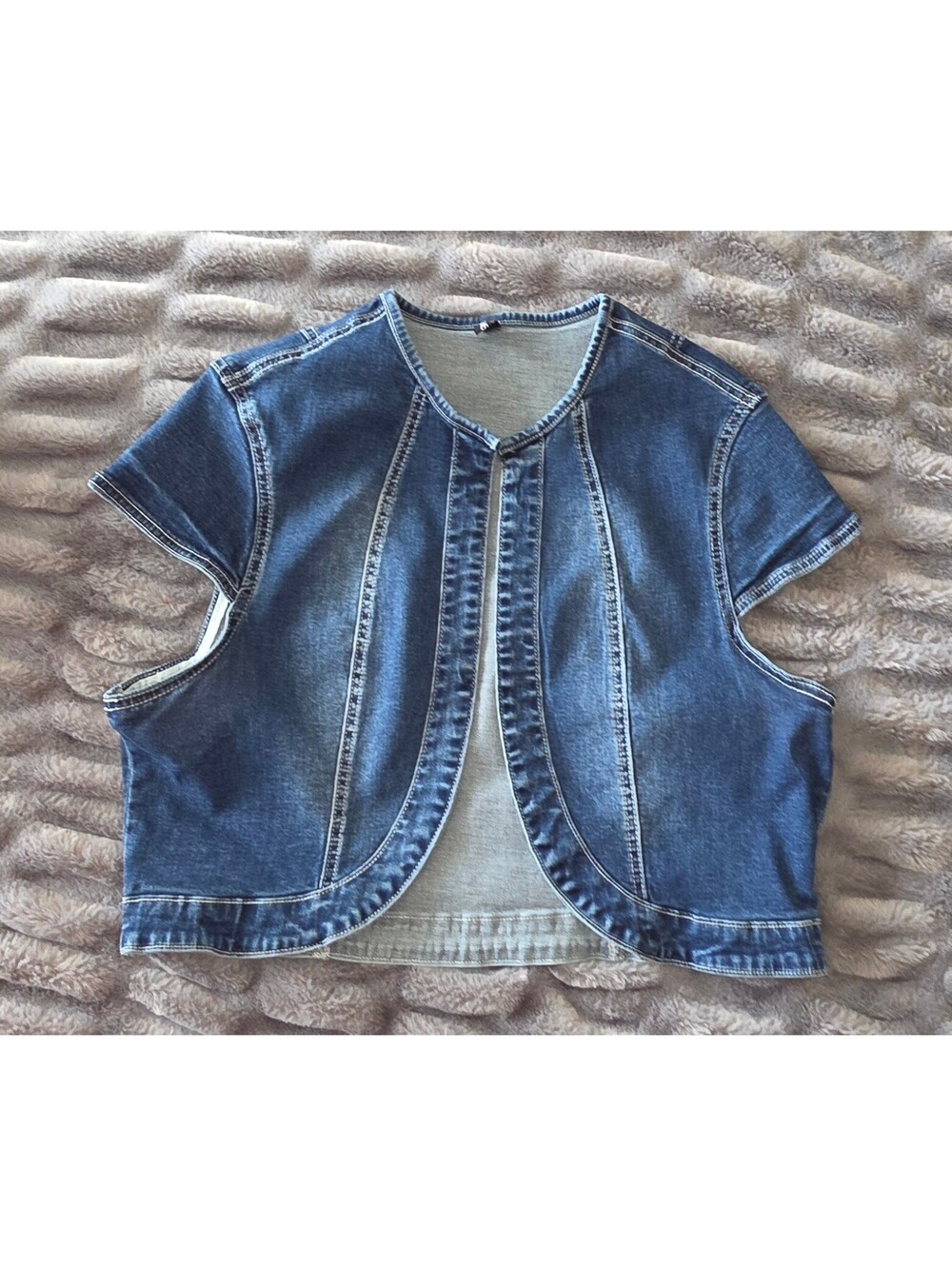 jek Blue Denim Open Front Shrug Vest